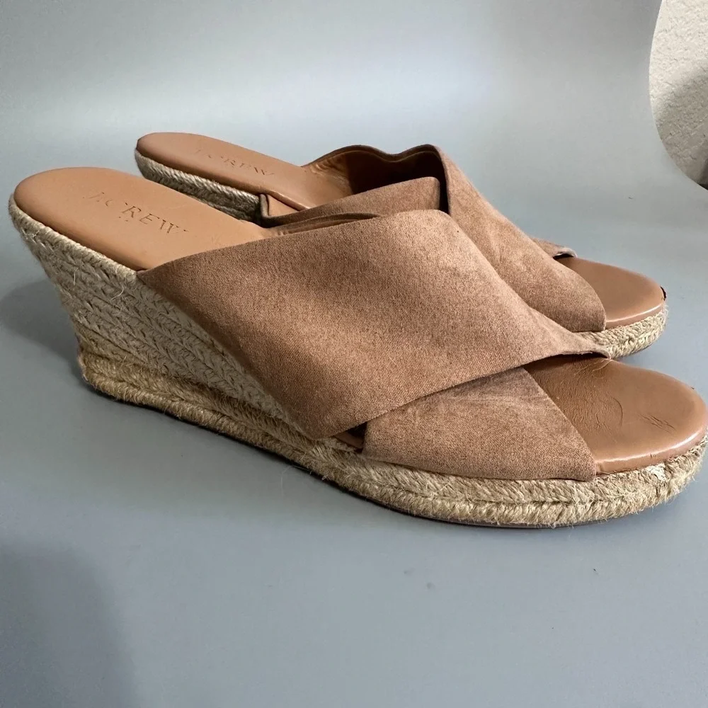 J.Crew Womens Tan Suede Crossover Espadrille Wedge Sandals BH272 Size 8